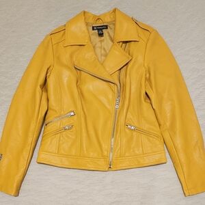 Leather-like Biker Jacket, INC Brand, Color: Yellow, Size: XS
